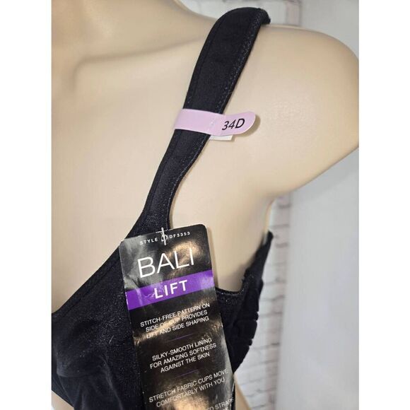 Bali Lift Womens Size 34D Black Underwire Bra - Picture 3 of 6